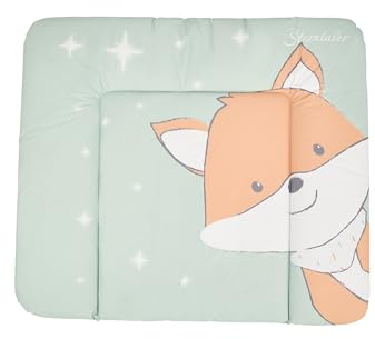Sterntaler Wickelauflage Fuchs Filou - Wickelunterlage unisex mit Motivdruck - pflegeleichtes & abwaschbares Obermaterial - gepolsterte Wickeltischauflage, Größe 85 x 72 cm, steingrün