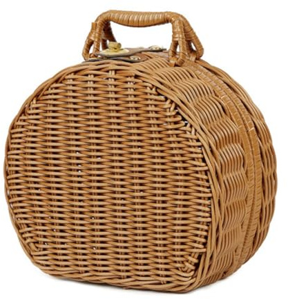 Hoite Panier de rangement en rotin, valise en rotin, panier de pique-nique avec petite poignée pour camping, vêtements, couvertures, jouets (marron)
