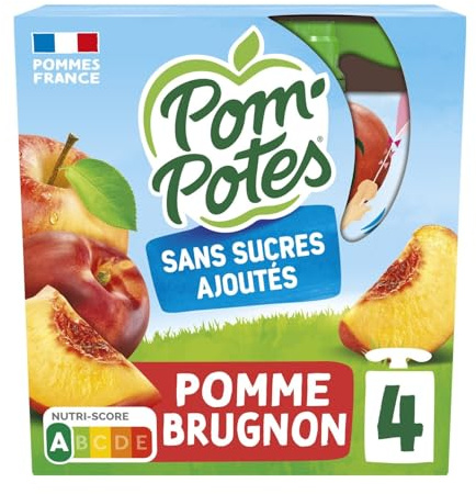 Compotes pomme brugnon sans sucres ajoutés POM'POTES - les 4 gourdes de 90g Lot De 4 - Par Lot