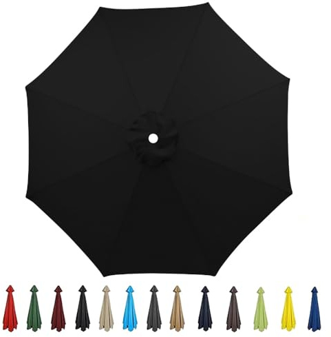 3 m Terrassenschirm, Ersatzdach, wasserdicht, Polyester, für Marktschirme mit 6 und 8 Rippen, strapazierfähig, schwarz, 3 m