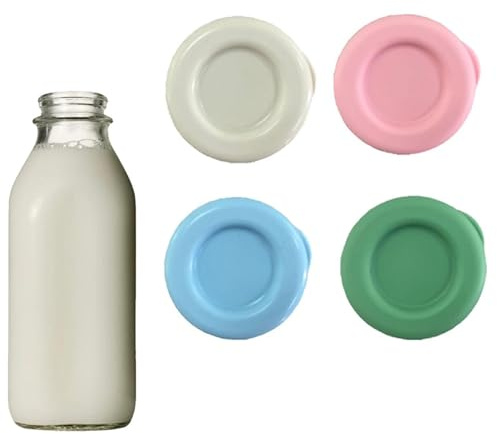 Dinghaole 4 Bouchons De Bouteille En Silicone, Bouchons Étanches Réutilisables Pour Bouteilles De Lait En Verre - Support Universel (Blanc, Rose, Bleu, Vert)