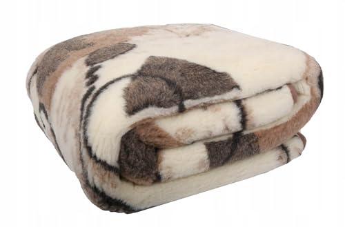 Wool & Home Merino Wolldecke 160x200 cm – Kuscheldecke aus 100% Merinowolle, Rahmen-Ornamentmuster – Gewicht 500 g/m² – Atmungsaktiv und Langlebig