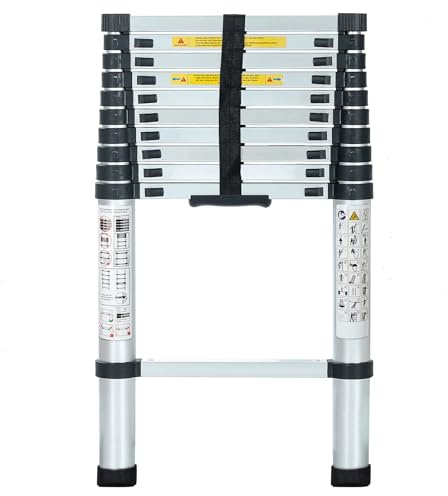 Eaxus® Teleskopleiter 3,2 m | DIN EN 131 | Aluminium Mehrzweckleiter | Ausziehbar mit 11 Stufen | Silber