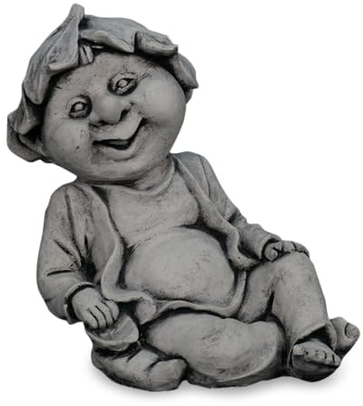 gartendekoparadies.de Steinfigur Gnom Wichtel aus Steinguss, 16 x 25 x 24 cm, Grau, 5 kg, Frostsichere Gartendekoration