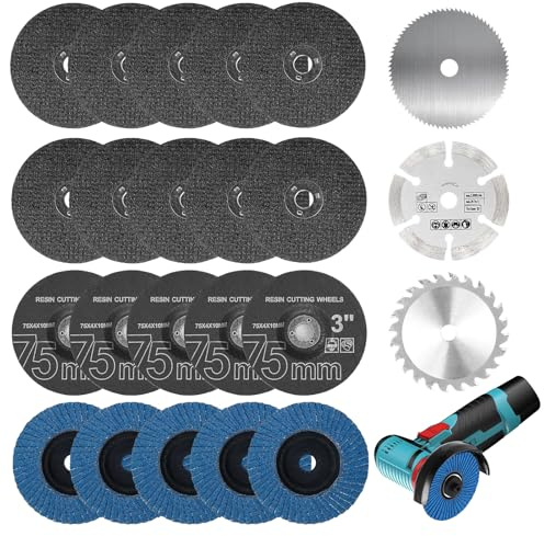 23 Stück 75mm Trennscheiben & Fächerscheiben Set, Bohrung Ø 10 mm, Winkelschleifer Zubehör für Mini Winkelschleifer, Schneiden, Polieren, Schleifen von Metall Holz Kunststoff