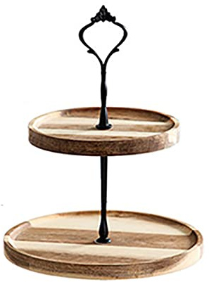 Nurnesy Dessert Cupcake Stand, 2 Tier 3 Tier Cup Cake Holder Tower for Tea Party, Birthday, Weeding, Wooden Tiered Serving Tray with Metal Rod (2 Layers, Small)