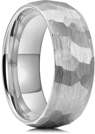 Herrring i rostfritt stål, hamrad, matt, 8 mm, silver, storlek 8
