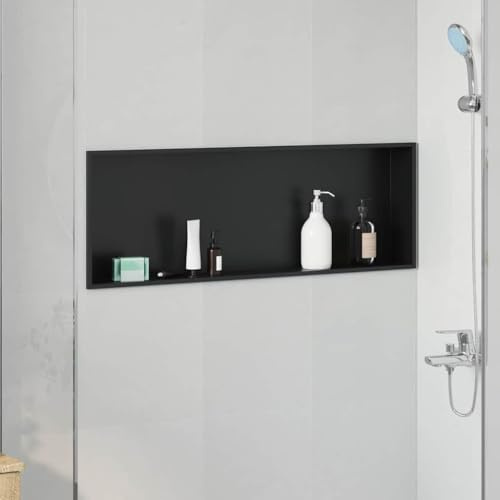 Box doccia nera in acciaio inox, 90 x 30 x 9,5 cm, con paraspruzzi, porta a nicchia, box doccia, parete laterale in vetro per bagno, con divisorio senza cornice