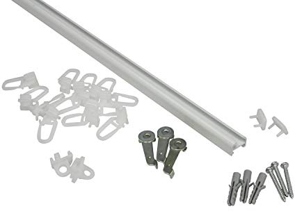 GARDINIA Riel de aluminio de 13 mm, Riel de cortina de una vía, Accesorios incluidos, Longitud: 150 cm, Blanco
