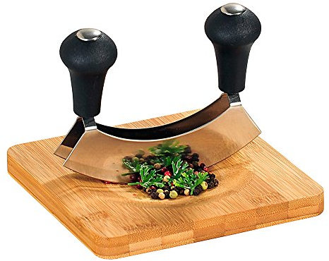 KESPER | Kräuterschneidebrett mit Wiegemesser, Material: Bambus, Edelstahl, Maße: 16 x 16 x 1,8 cm, Farbe: Braun, Silber | 50646