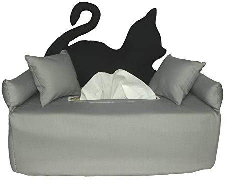 Schwarze Katze auf Grau - Taschentuchsofa - Handgefertigt