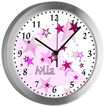 CreaDesign Kinder Funkwanduhr mit (Wunsch) Namen | geräuscharme Funk Wanduhr Kinderzimmer | Motiv Sternenhimmel