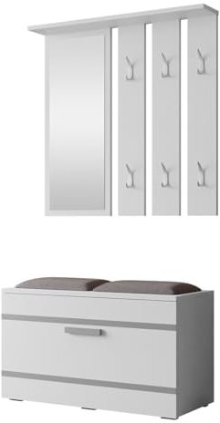 Mirjan24 Garderoben-Set Rafi Kleiderbügel mit Spiegel, Schuhschrank, Flurgarderobe, Wandgarderobe (Weiß)