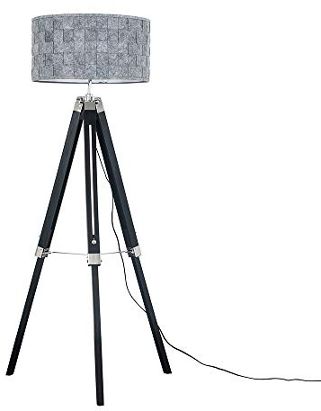 MiniSun | Modern Black Wood and Silver Chrome Tripod Floor Lamp with a Grey Felt Weave Cylinder Shade | Floor Lamps & Torchieres, Home Décor & Improvement Essential | Includes Bulb [3000K Warm White]