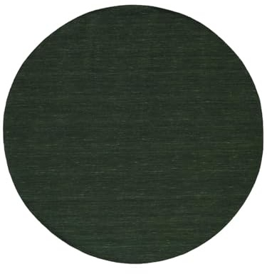 RugVista Handloom Flat Teppich, Ø 200 cm, Forest Grün | Kelim, Rund, Mittlerer Stapel, Nur chemische Reinigung, Wohnzimmer, Esszimmer, Schlafzimmer