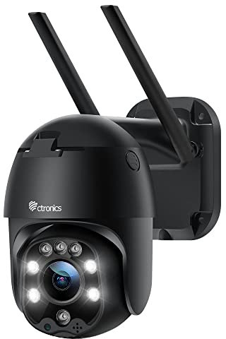 Telecamera wifi esterno con Visione Notturna a Colori Ctronics 1080p PTZ Zoom Digitale IP Videocamera di Sorveglianza con Pan 355° e Tilt 90°Auto Tracking Rilevazione Umana Audio Bidirezionale Nero