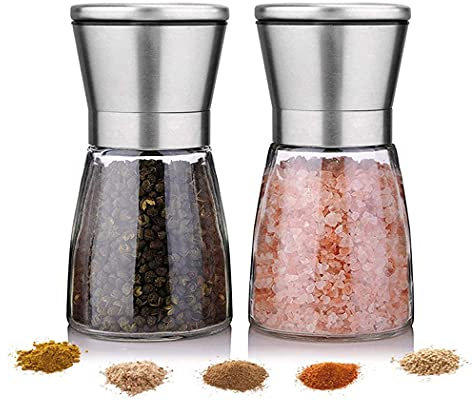 Hoshen Salz- und Pfeffermühlen-Set aus Edelstahl, 2 Stück (kurze Original-Box), hoher Vibrationsschutz, Grobheit verstellbar, Meersalz und Pfeffermühle