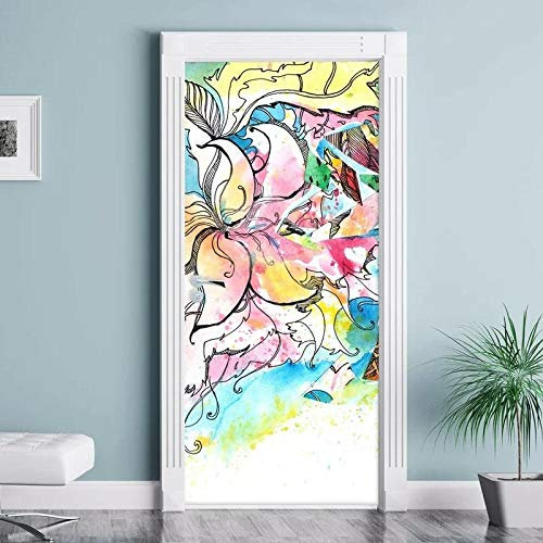 YQLKD Türtapete Türfolie DIY Bunte Blumen Wandbild Wasserdichtes Bild Selbstklebend