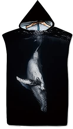 FANSU Surf Poncho Umziehhilfe Handtuch, Mikrofaser Badeponcho Strand Bademantel Badetuch für Erwachsene Damen und Herren Strandtuch Handtuch mit Kapuzen (65x75cm,Wal)