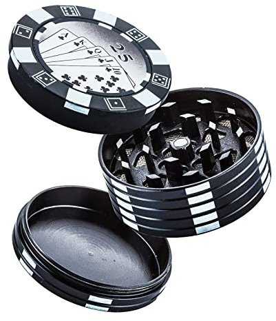 Herb Grinder for Spices Poker Chip 3 Layer Small Mini Cute Manual Aluminum Metal Casino Grinders with Brush 2 Inch Black
