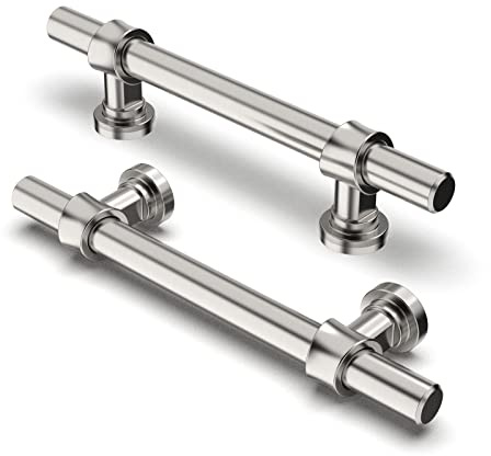 FURNIWARE Pack of 10 Cabinet Handles, Hardware Drawer Pulls Kitchen Cabinet Door Handles Pull for Kitchen Dresser Drawer Bathroom, Brushed Nickel,96mm(3.8 Inch) Hole Center