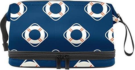Multi-Functional Storage Travel Cosmetic Bag with Handle,Large Capacity Travel Cosmetic Bag,Nautical Travel Lifebuoy Blue