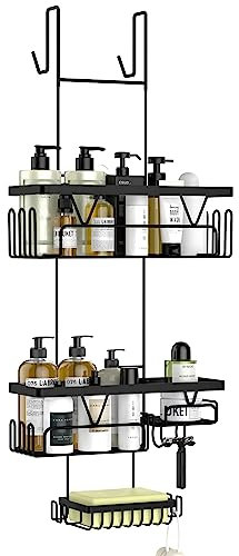Kegii Hanging Shower Caddy - Over Door Rack, Bathroom Storage Organiser With Soap Holder, No Drill Shelf, Black Accessories