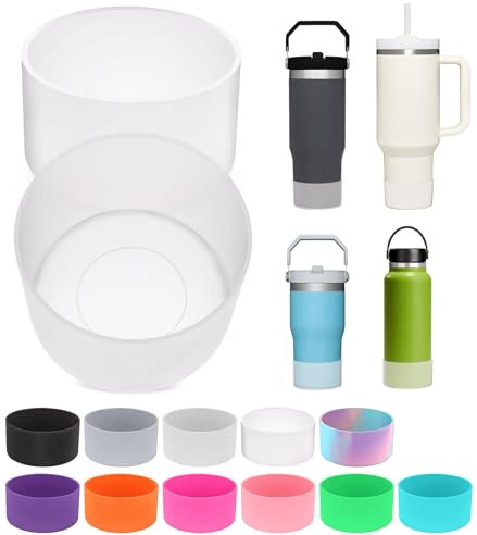 PICcircuit 2PCS Silicone Bottom Protector for Stanley Quencher Adventure 40oz & Hydro Flask 12-24oz, Scratch & Noise Resistant, Classic Style, Transparent, Reusable, Dishwasher Safe, One Size, 2 Count