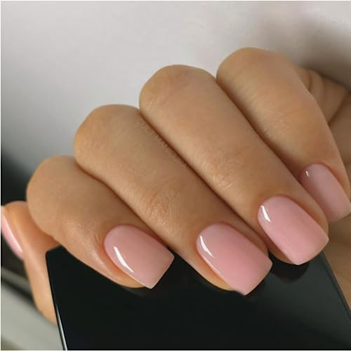 24 Stück Einfarbig Nägel Zum Aufkleben Kurz,Glossy Press on Nails,Künstliche Nägel Eckig Acryl Künstliche Fingernägel für Frauen & Mädchen (rosa)