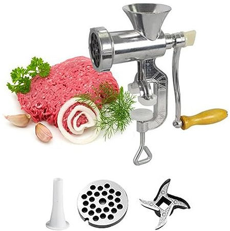 Mingchengheng Edelstahl Manueller Fleischwolf Größe 5, Tragbarer Fleischwolf Mit 1 Wurstfüller Aufsatz, Manueller Fleischwolf Aus Aluminiumlegierung Für Schweinefleisch, Hühnerfleisch, Pfeffer