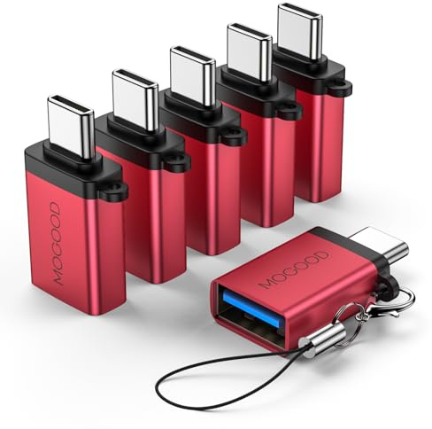 MOGOOD USB-C auf USB 3.0 Adapter, 5Gbps, OTG, 6er Set Rot, MacBook | Aluminium, 5Gbps, Plug-and-Play, für MacBook, Chromebook, Samsung, USB, Festplatte, Maus, Tastatur, Büro, Reisen, Gaming, PC