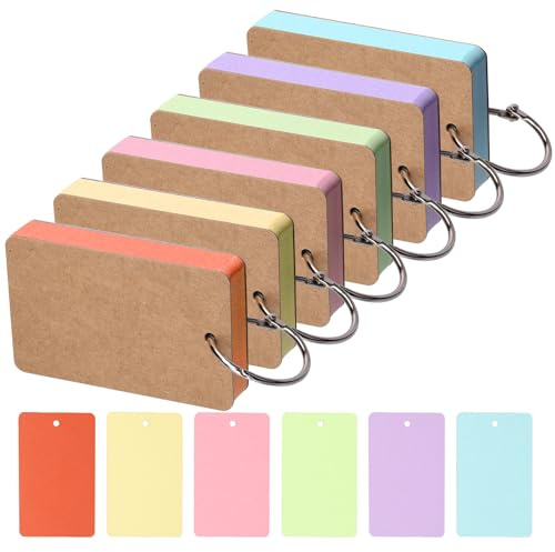 Tanstic 300Pcs-Index-Karten, 2.12 x 3.54 Zoll 6 Farben farbige Flash-Karten mit Ring, gestanzte Notizkarten-Karten-Index-Karten Notecards für Schulbüro-Lernen, Lernen, Gedächtnis