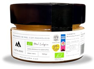 Miel biologique à la propolis. Miel d'abeille 100% naturel. Produit artisanal de récolte propre. Origine Espagne. Miel à la propolis 300g. Saveur intense et persistante de miel de forêt à la propolis.