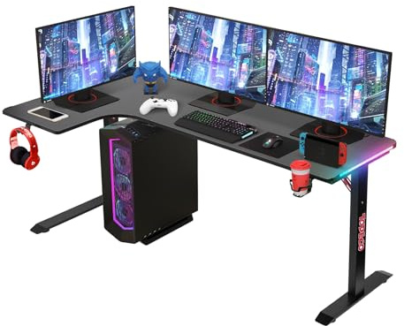 Todeco Bureau Gaming en L, Bureau d'angle 160 × 100 cm avec Éclairage LED