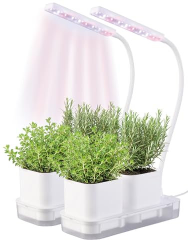 PEARL Anzuchtstation: 2er-Set Gewächs- & Anzucht-Station,2Töpfe,Wachstums-LEDs & Wassertank (Anzuchtlampe, Anzuchtsystem, LED Blumentopf)