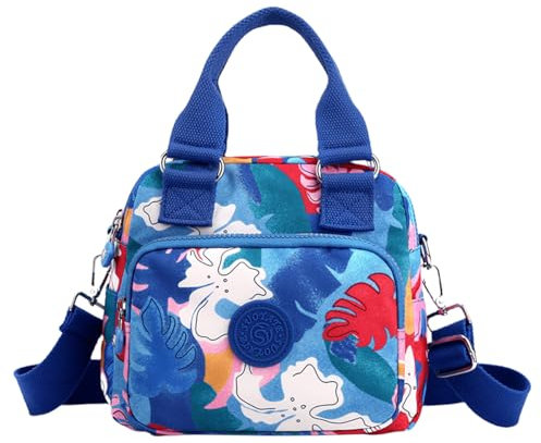 FAVORTALK Umhängetasche Damen Mittelgroß Messenger Tasche Blau Nylon Crossbody Bag Handtasche Schultertasche mit Kartenfächer,DJB01413