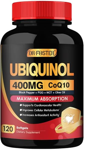 DRFOSTER Coq10 400mg Softgels Ubiquinol - Co Q 10 Supplement Coenzyme q10 Cq10 400mg Plus Vitamin E, PQQ, Black Pepper for Heart Health, 120 Counts