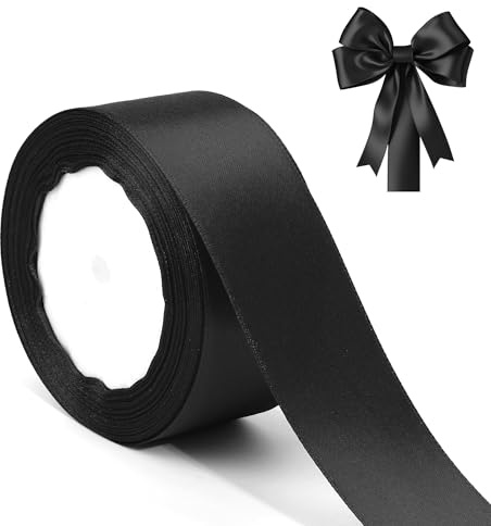 40mm, 23meters Satinband Schwarz Geschenkband Schwarzes Geschenkband Breit Schleifenband Schwarz Vatertagsgeschenk Geschenkbands Schwarzes Band Trauerschleife Dekoband Schleifenband Breit Satinband