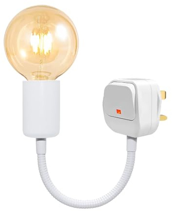Flexible Lamp Holder, 20CM Long Gooseneck Plug in Light Socket, E27 Socket Holder, Light Bulb Holder with Plug and On/Off Switch, 360°Adujstable Indoor Plug in Lamp for Loft Motor Home, No Bulb