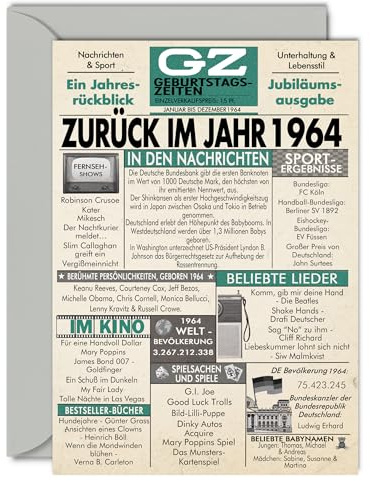 Stuff4 62. Geburtstagskarten für Männer und Frauen | Zurück im Jahr 1964 Zeitung