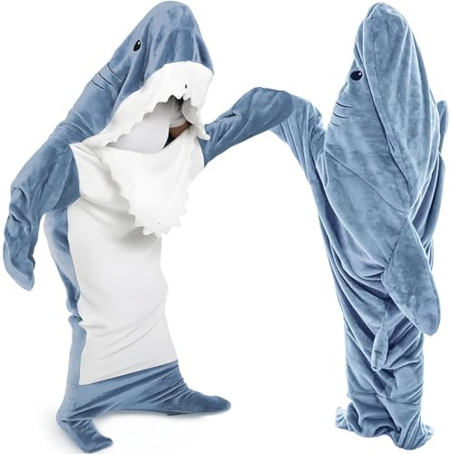 JEDWKFA Hai Decke Erwachsene, Hai Decke, Superweicher Shark Blanket, Hais Pyjama Geeignet für Männer und Frauen, Deckes zum Anziehen Erwachsene, für Cosplay-Shows, Cartoon Pyjama Partys, XL