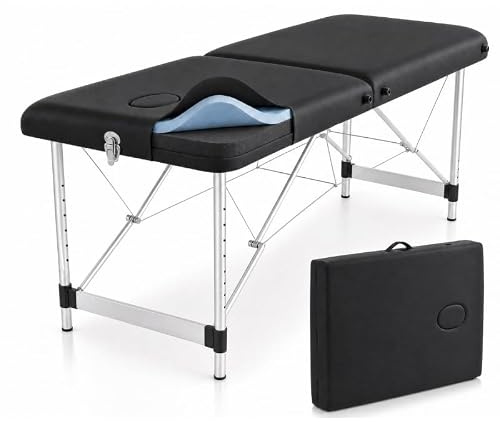 PLUS SANTE - Table de Massage Pliante Professionnelle Maya 2 Plans, Légère et Ergonomique avec Sac de Transport, Confort Optimal (Aluminium, Noire)