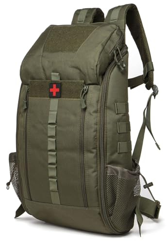 GUJOIN Sac à dos tactique médical imperméable 40L en nylon pour la randonnée, le trekking, la chasse, la pêche, le camping et les sports de plein air, vert, 40