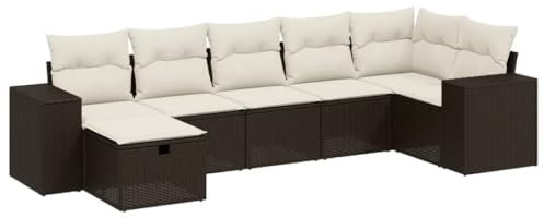 vidaXL Garten Sofagarnitur mit Kissen 7-TLG., Gartenmöbel Gartengarnitur, Sitzgruppe Sitzgarnitur, Lounge Sofa Garnitur Terrasse, Braun Poly Rattan