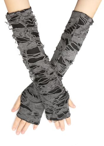 Long Keeper 1Paar Halloween Lange Handschuhe Ohne Finger Damen Fingerlose Handschuhe Gothic Punk Spinnennetz Loch Schwarz Handschuhe für Halloween Party Kostüm (Schwarz)