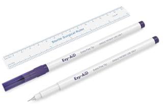 Ezy-Aid Lot de 10 marqueurs stériles pour la peau | Encre violette de gentiane, règle dans un emballage stérile, emballés individuellement | Pointe fine, régulière, extra fine et large | Non toxique