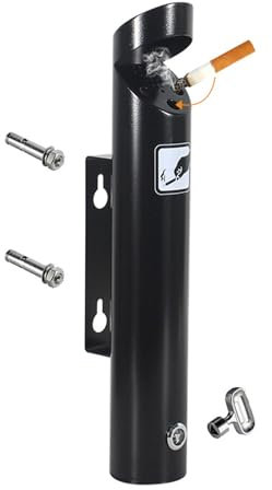 AIZYR Papelera De Acero Inoxidable Contenedores para La De Basura Cenicero Colgante para Exteriores para Patios Al Aire Libre, Centros Comerciales para La Eliminación De Colillas De Cigarrillos,Negro