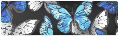 ZRWLUCKY Sottopentola pieghevole con motivo a farfalle blu e bianco realistico per piatti caldi, resistente al calore e impermeabile, runner da tavola per piatti caldi, 100 x 30 cm