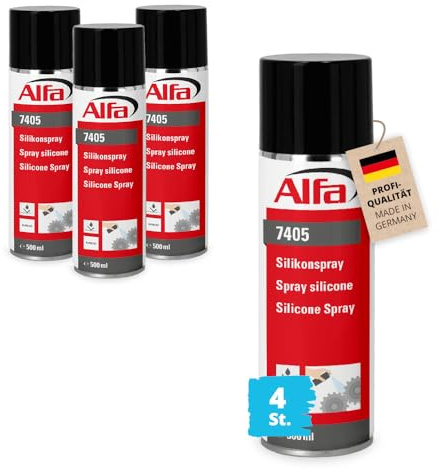 4x Alfa Silikonspray 500 ml – Hitzebeständiges Gleit & Schmiermittel (2 l) | Profi-Qualität - Pflegendes Kontaktspray und Formentrennmittel - temperaturbeständig bis +250°C - schützt effektiv vor Frost