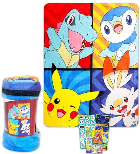 Pokemon Ensemble de Couverture Polaire – Ensemble de Couverture Pokemon de 116,8 x 152,4 cm, Autocollants, Plus pour Enfants, Tout-Petits, Enfants | Couvre-lit en Polaire Pikachu pour garçons et